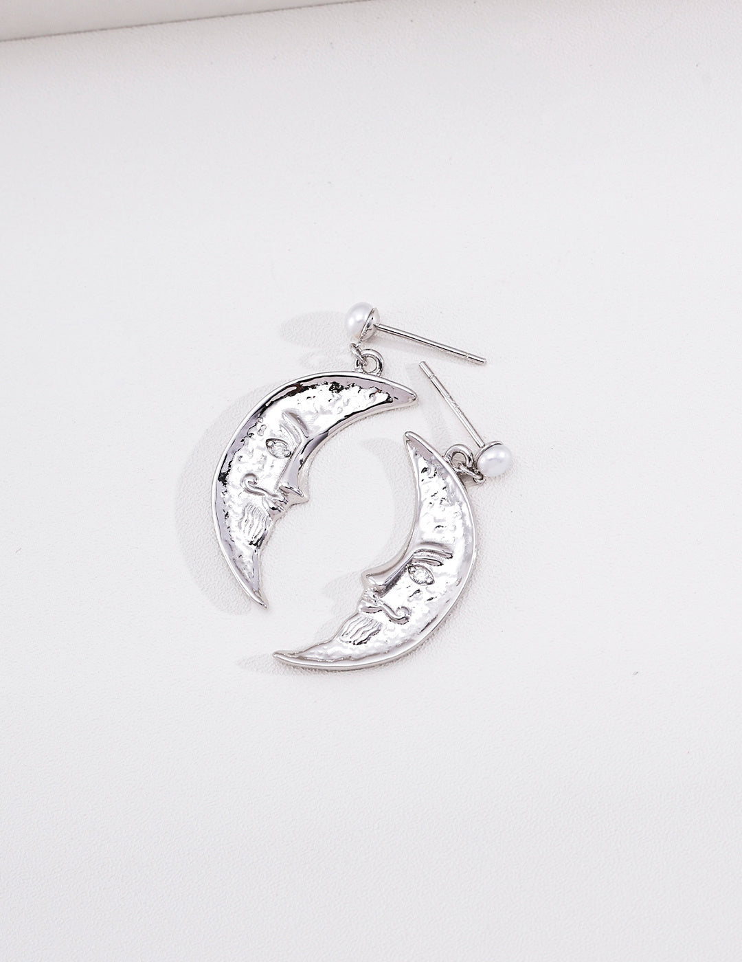 S925 Silver Crescent Moon Face Pearl Drop Earrings, Greek Selene Mythology Vintage Dangle Earrings