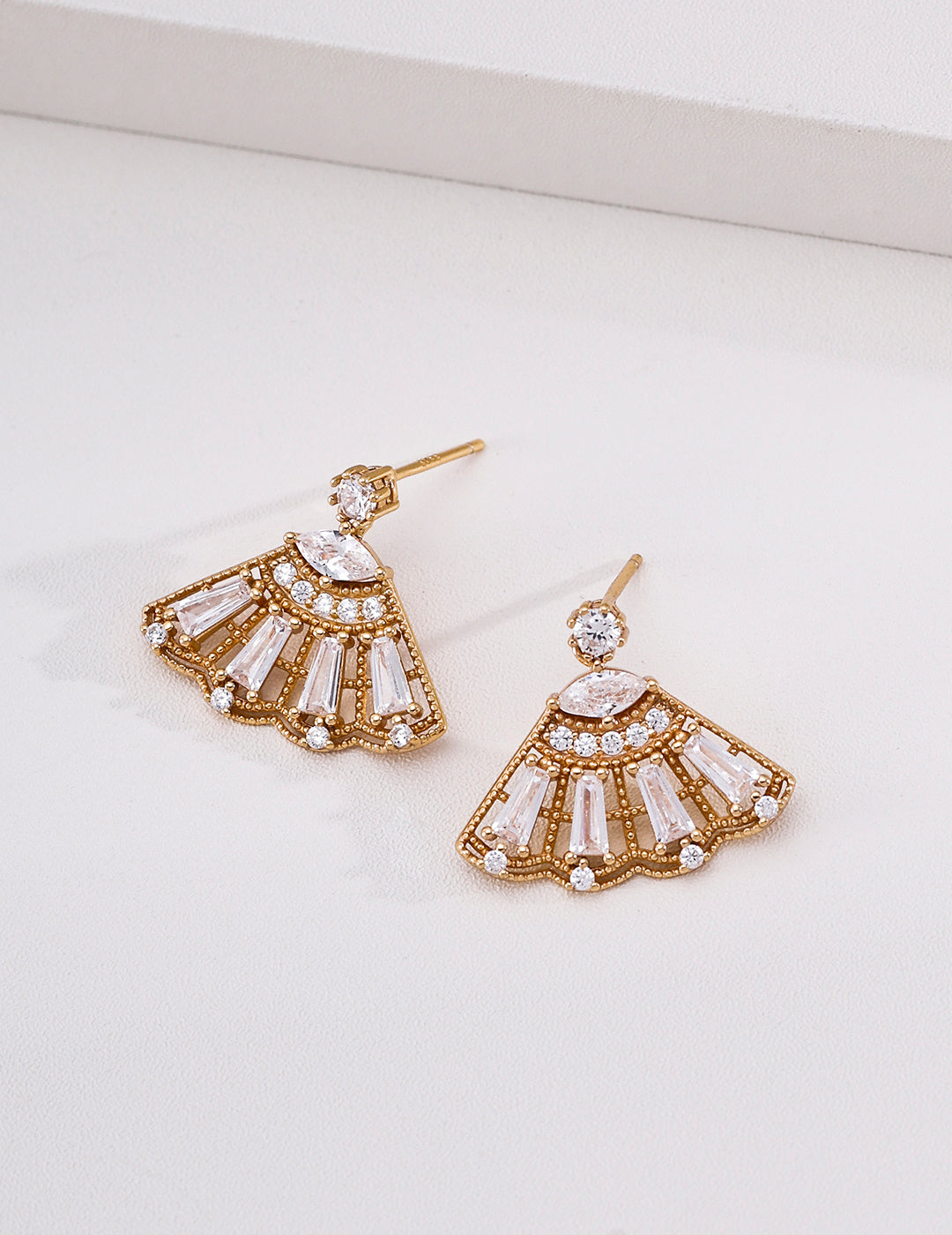 S925 Sterling Silver Fan Shaped Drop Earrings Cubic Zirconia Dangle Earrings for Women