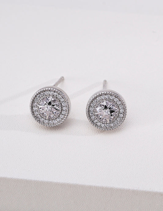 S925 Sterling Silver Compass Star Stud Earrings Cubic Zirconia Studs for Women