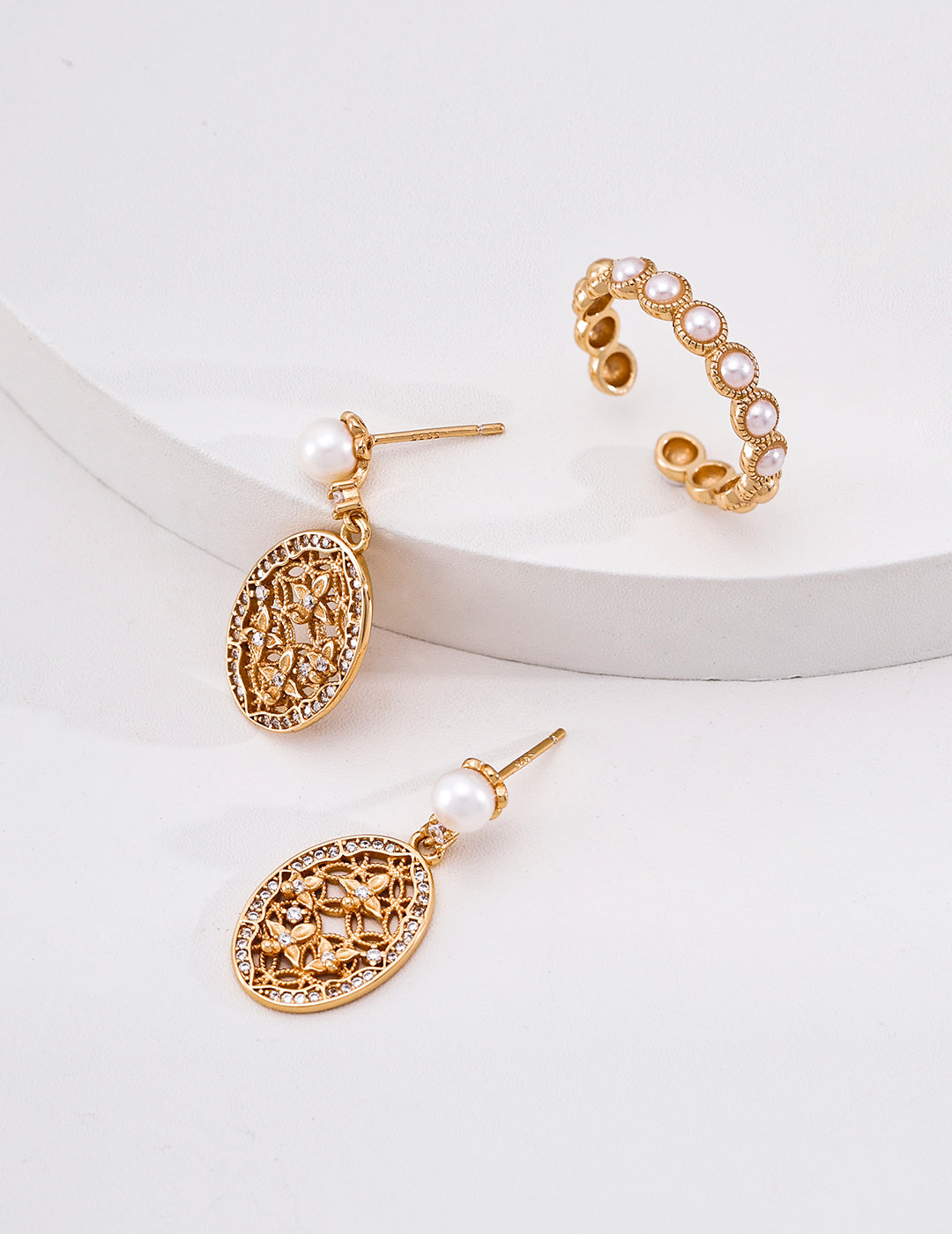 S925 Sterling Silver Vintage Palace Dangle Earrings Natural Pearl Cubic Zirconia Filigree Drop Earrings for Women