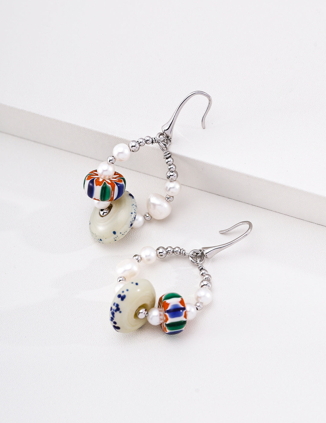 Hand‑blown Glass Pearl Hoop Earrings | Handmade Lampwork Glass Earrings, Unique Boho Statement Dangle Earrings