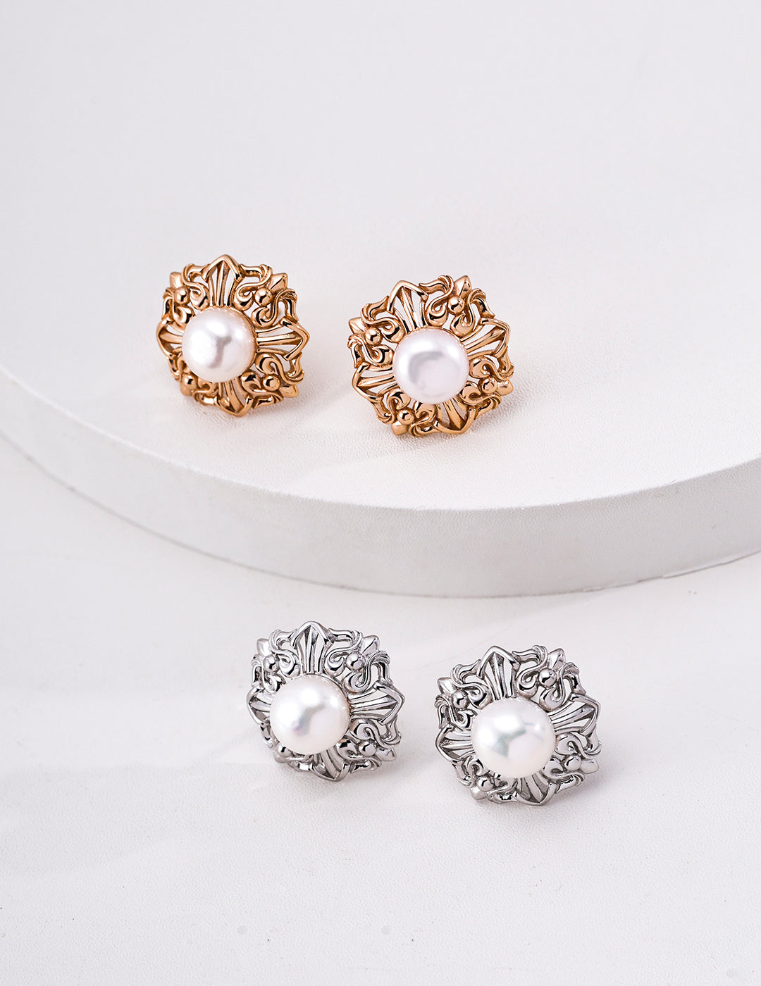 S925 Natural Pearl Hoop Earrings Vintage Floral Design Dainty Fine Jewelry For Women