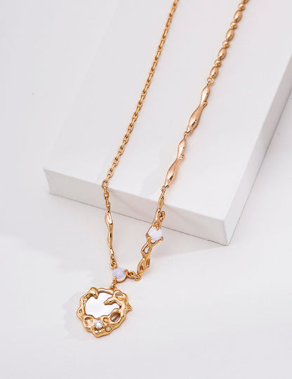 S925 Silver Moon Mop Shell Necklace Vintage Moon Palace Design Pendant Adjustable Chain For Women