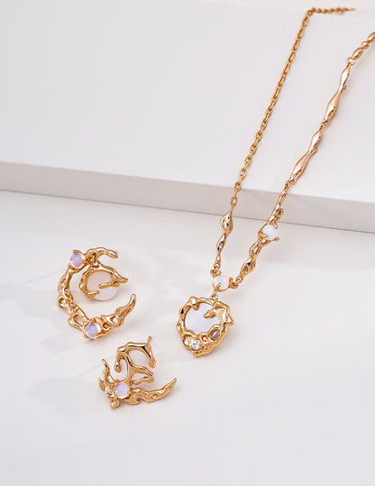 S925 Silver Moon Mop Shell Necklace Vintage Moon Palace Design Pendant Adjustable Chain For Women