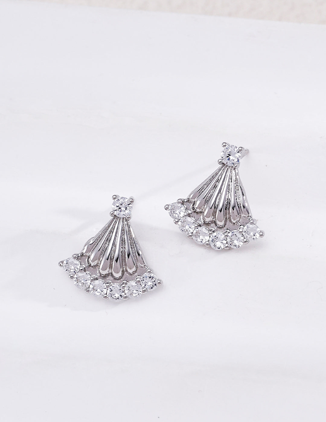 S925 Silver Fan‑Shaped Zircon Earrings, Layered Swing Drop Earrings for Women
