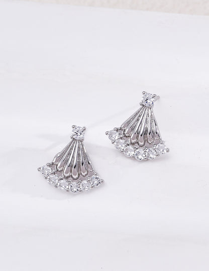 S925 Silver Fan‑Shaped Zircon Earrings, Layered Swing Drop Earrings for Women