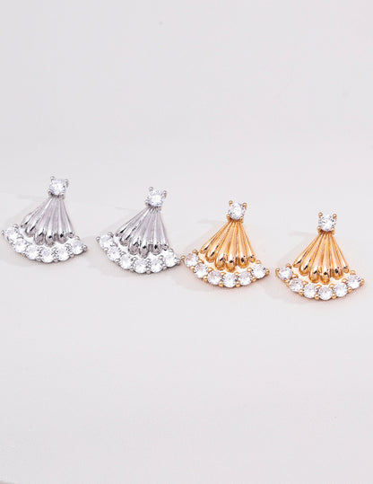 S925 Silver Fan‑Shaped Zircon Earrings, Layered Swing Drop Earrings for Women
