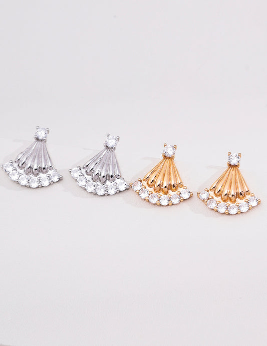 S925 Silver Fan‑Shaped Zircon Earrings, Layered Swing Drop Earrings for Women