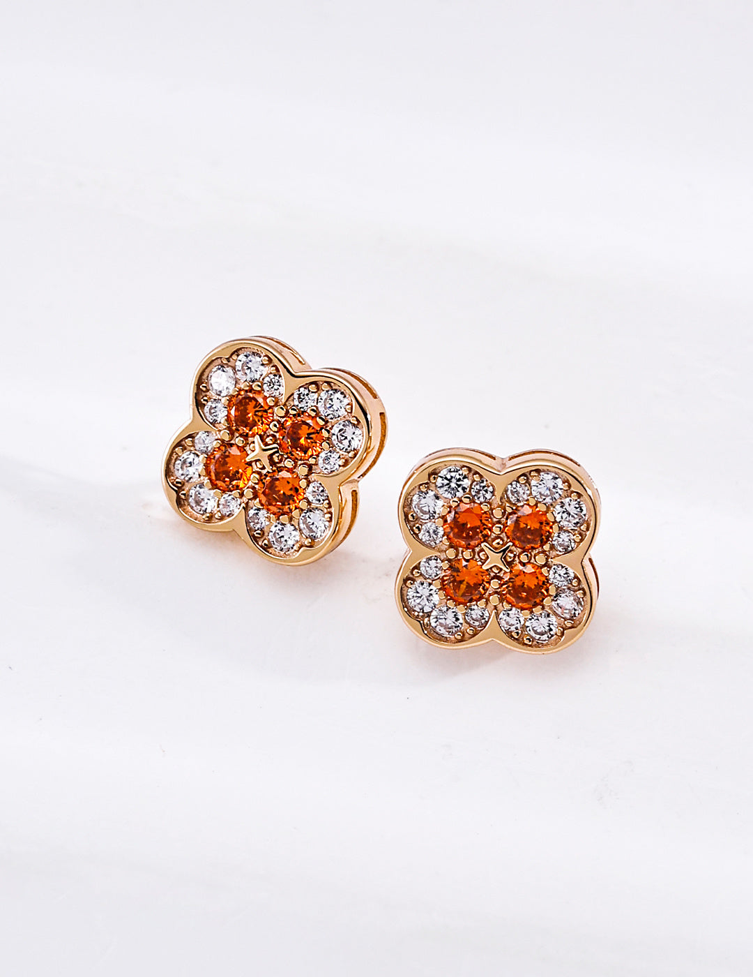 S925 Silver Clover Cubic Zirconia Stud Earrings, Lucky Four‑Leaf Clover Gemstone Earrings