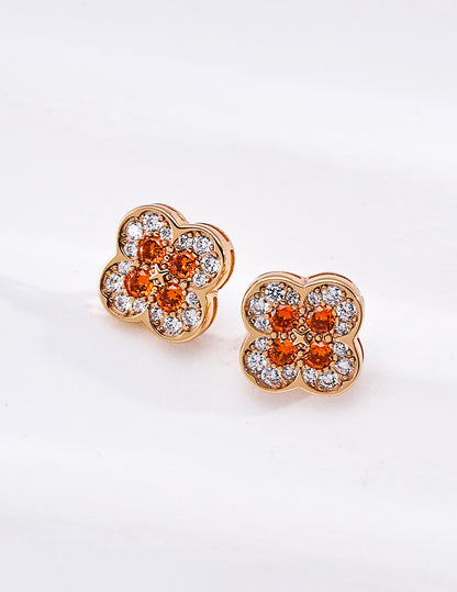 S925 Silver Clover Cubic Zirconia Stud Earrings, Lucky Four‑Leaf Clover Gemstone Earrings