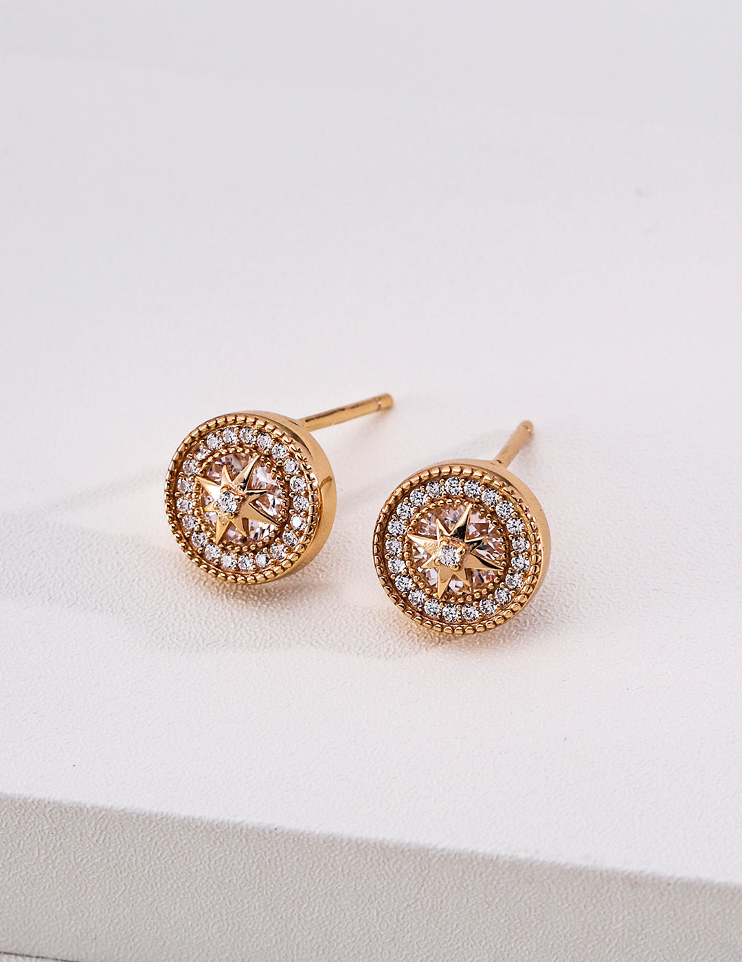 S925 Sterling Silver Compass Star Stud Earrings Cubic Zirconia Studs for Women