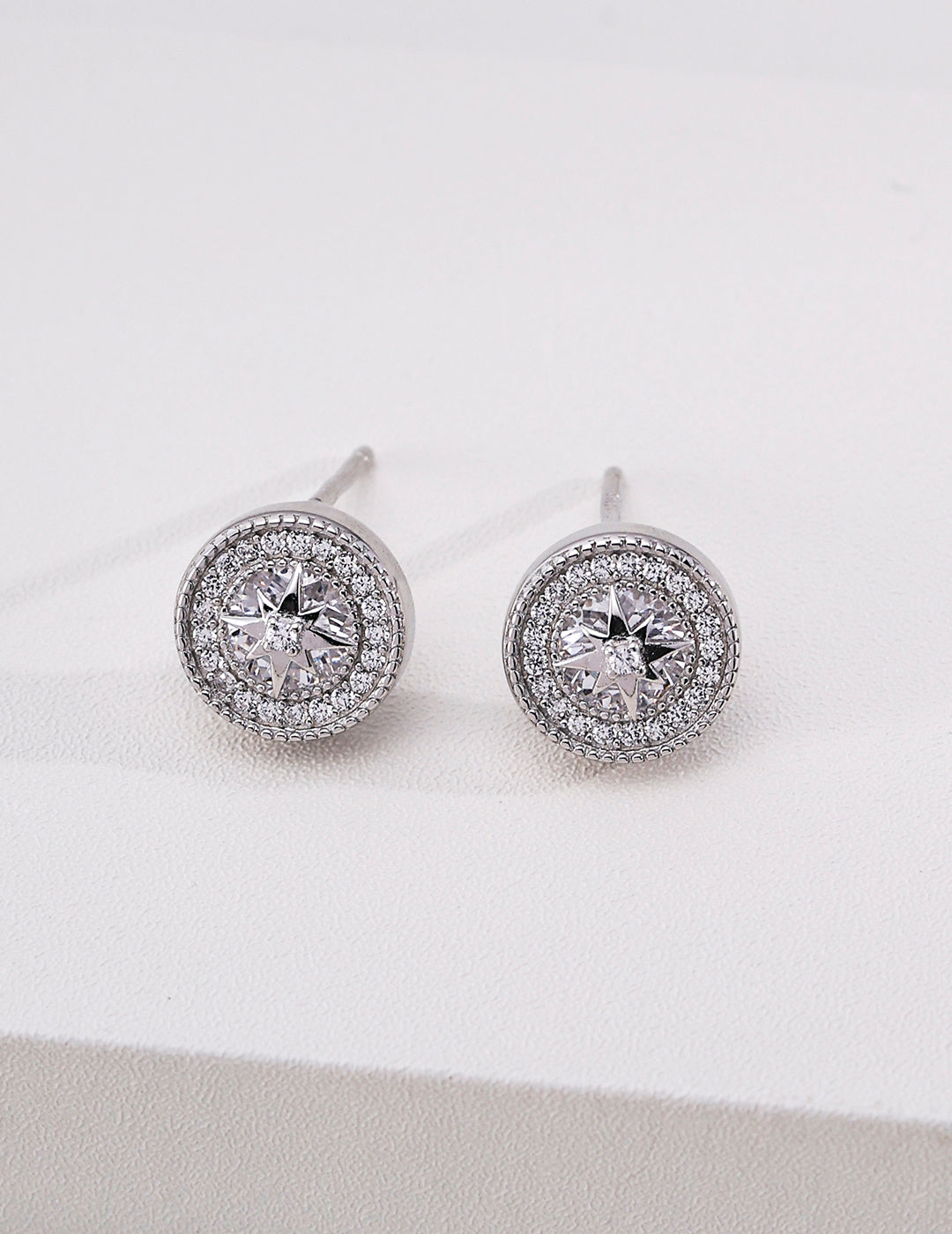 S925 Sterling Silver Compass Star Stud Earrings Cubic Zirconia Studs for Women