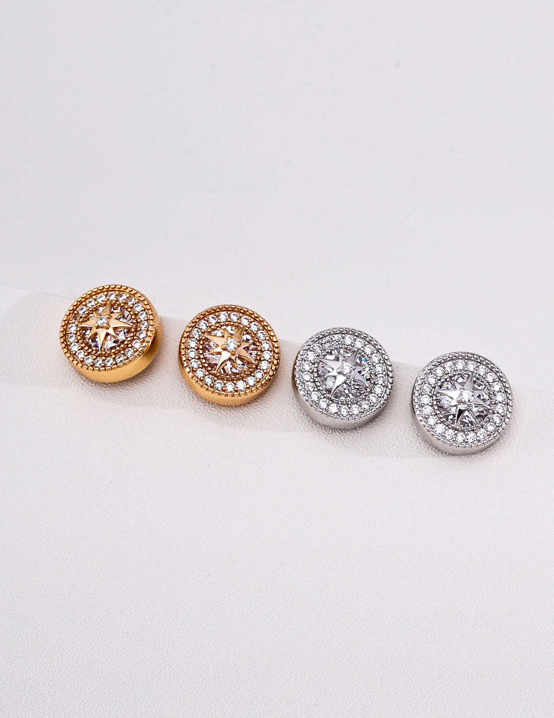 S925 Sterling Silver Compass Star Stud Earrings Cubic Zirconia Studs for Women