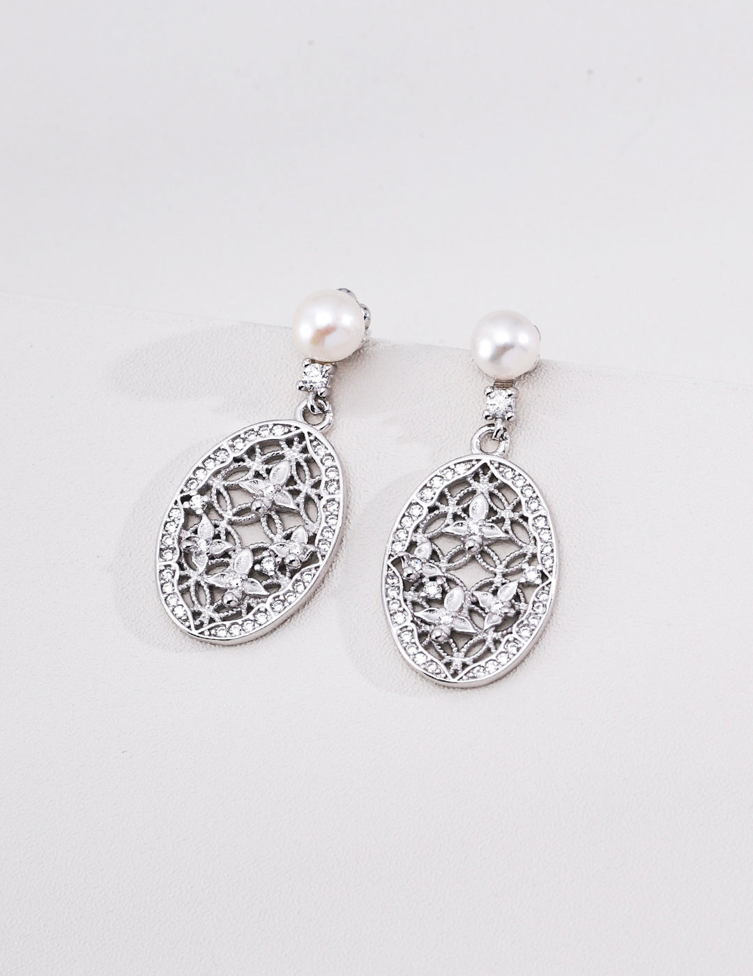 S925 Sterling Silver Vintage Palace Dangle Earrings Natural Pearl Cubic Zirconia Filigree Drop Earrings for Women